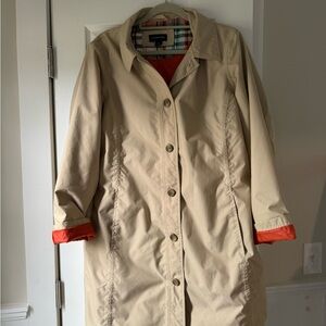 LANDS END Designer Rain Trench Lined Coat Lightweight- Excellent Size Large EMC